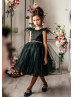 Black Satin Tulle Feather V Back Flower Girl Dress